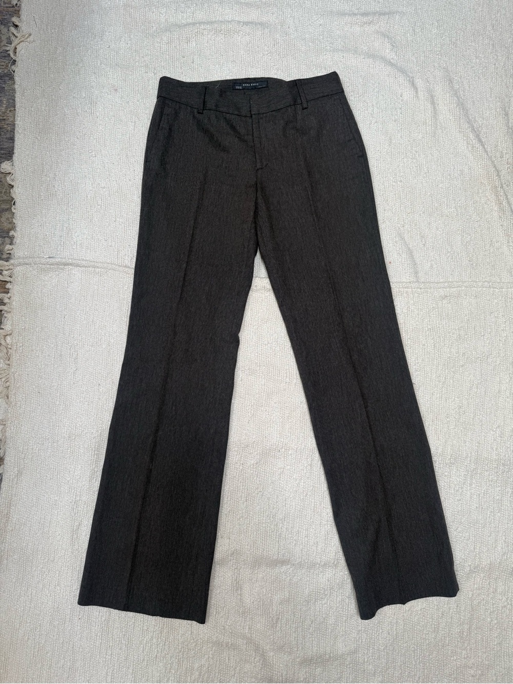 Zara Basic Women’s Dark Brown Solid Flat Front Straight Leg Dress Pants Size 8